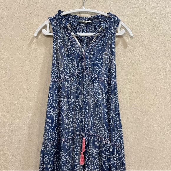 Lovestitch Cottagecore Prairie Love Maxi Ruffle Blue Sliver Shiny Dress Sz S EUC - Picture 3 of 10